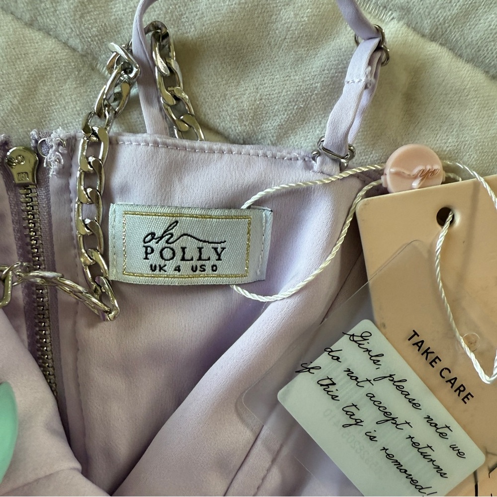 NWT OH POLLY Lilac purple Chain Strap Crop Top bustier bow tie size 0 - Picture 9 of 9